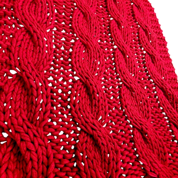 Pottery Barn Chunky Knit Throw Blanket Cardinal Red Braided Acrylic 44"x56" - Picture 6 of 9